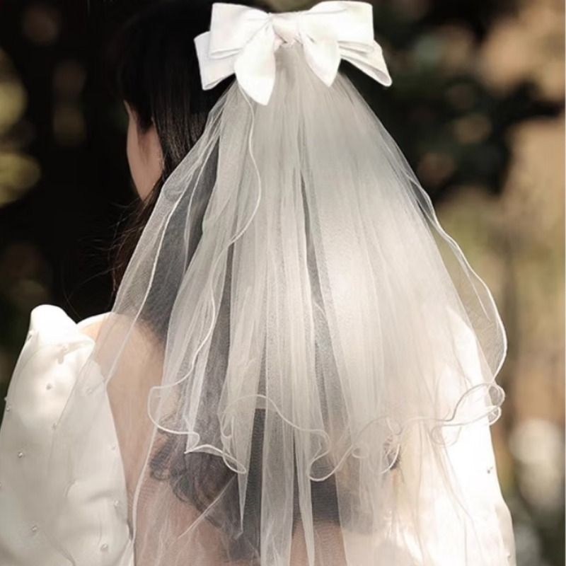 头纱求婚领证登记拍照道具新娘结婚婚礼头饰拍照配饰蝴蝶结法式