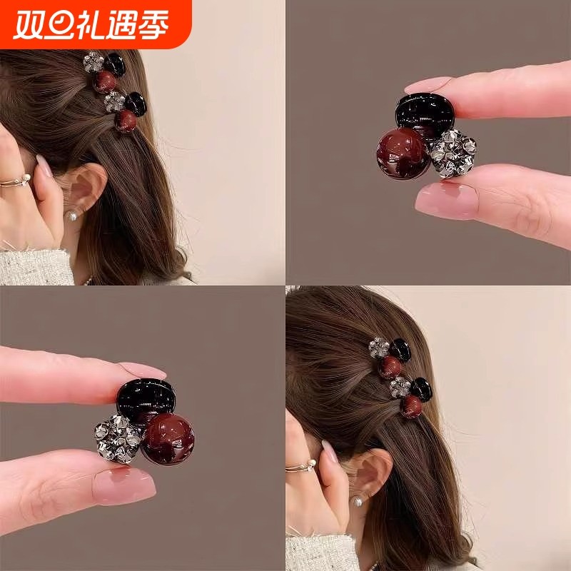 精致前额水钻珠珠红色小抓夹2025新款高级感刘海碎发发夹边夹女