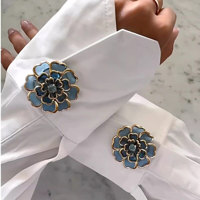 INS博主同款法式复古气质山茶花女式衬衫袖扣纽扣盖领扣装饰