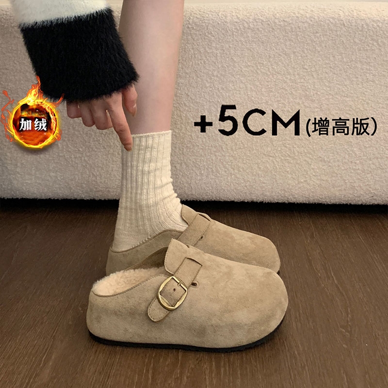 巨好看厚底内增高加绒勃肯鞋包头半拖鞋女外穿2025新款秋冬棉拖鞋