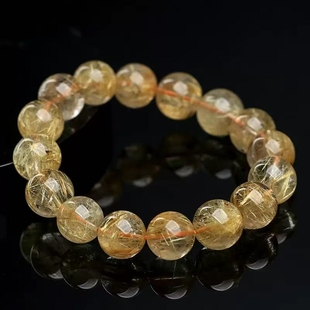 金發(fā)晶手錬女鈦晶手串發(fā)金水晶單圈黃水晶金絲發(fā)晶男串珠