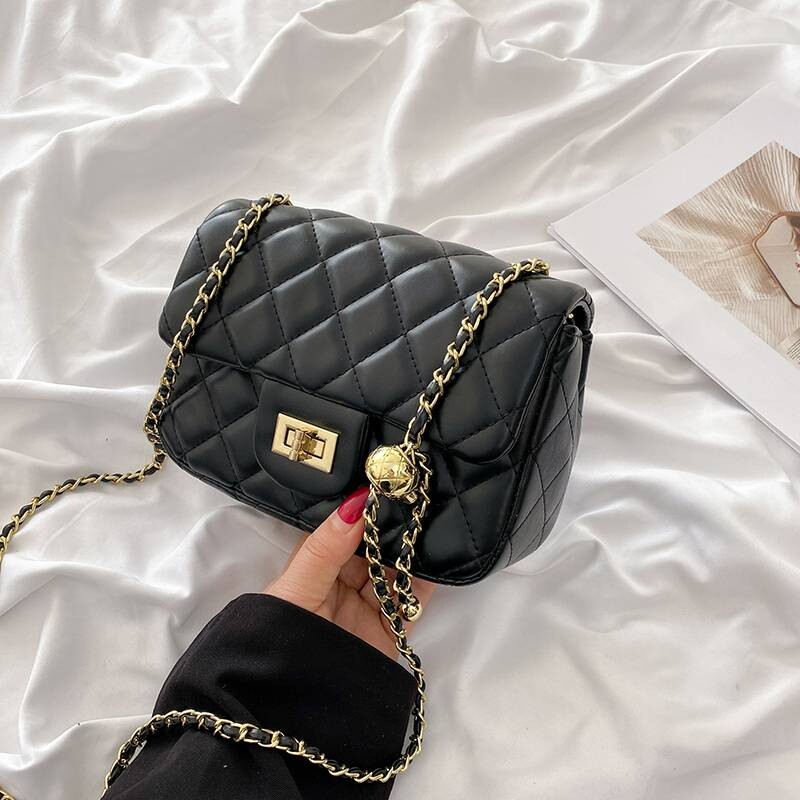 爱马女仕新款小香风菱格链条包小金球包包女高级感百搭斜挎单肩包