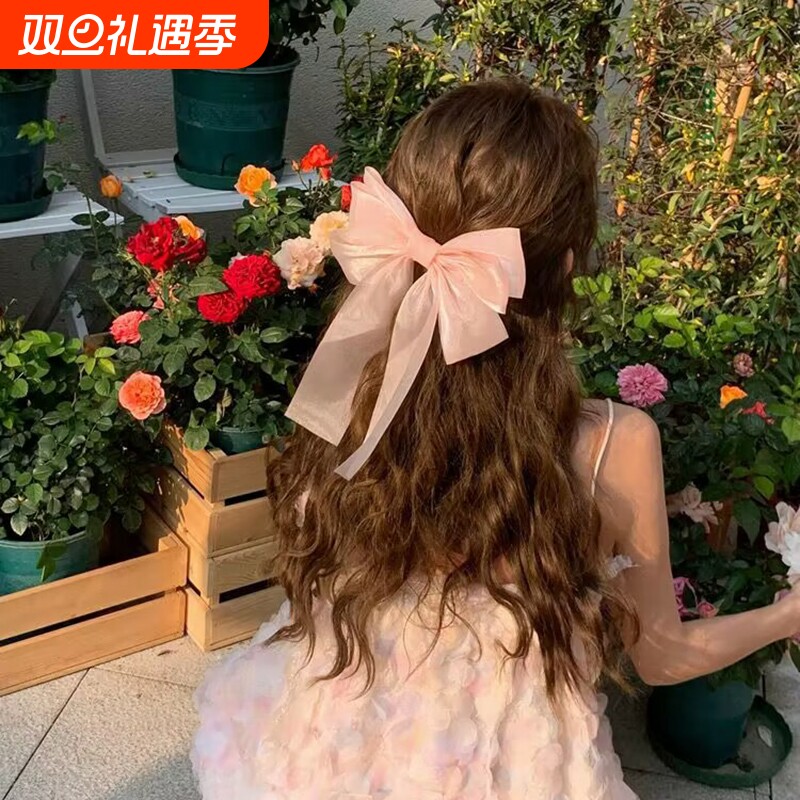 闪闪琉璃~甜欲网纱蝴蝶结发夹bling超仙顶夹后脑勺发卡发饰20