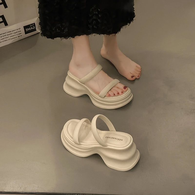 厚底高跟凉拖鞋女2025夏季新款外穿时尚百搭休闲小个子一字带凉鞋