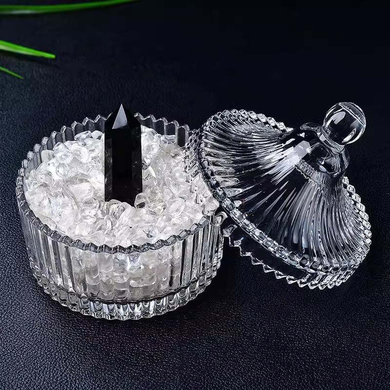 天然消磁石手链消磁碗天然紫白粉水晶净化消磁碗收纳盒器皿消磁碗