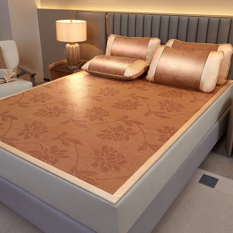 夏天空调冰丝凉席单双人学生宿舍席子夏季经典藤席三件套可折叠席