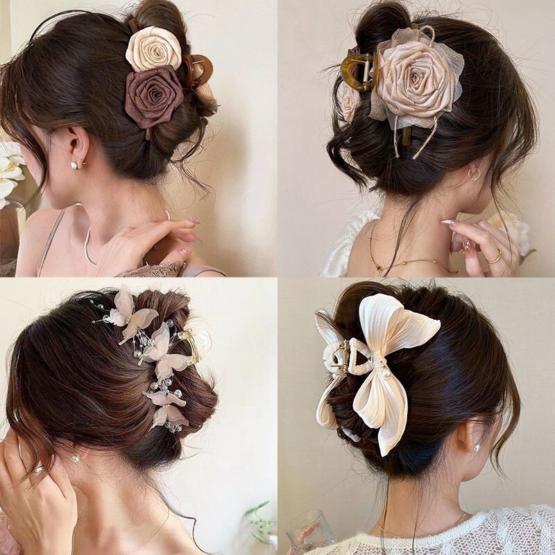 高级感大号发抓后脑勺夹子鲨鱼发夹2025新款发卡头饰蝴蝶结花朵