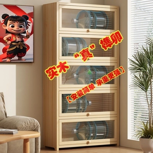 书架落地置物架一体靠墙客厅多层储物柜收纳展示柜防尘实木书柜子