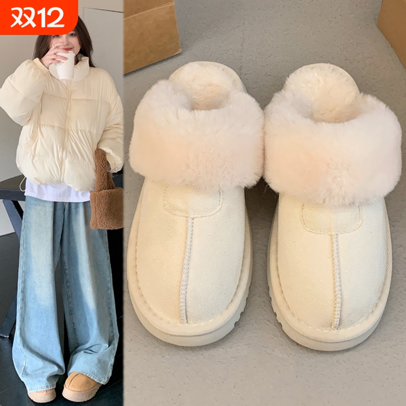 雪地靴女2025年新款冬季毛毛包头半拖鞋外穿皮毛一体加绒懒人棉鞋