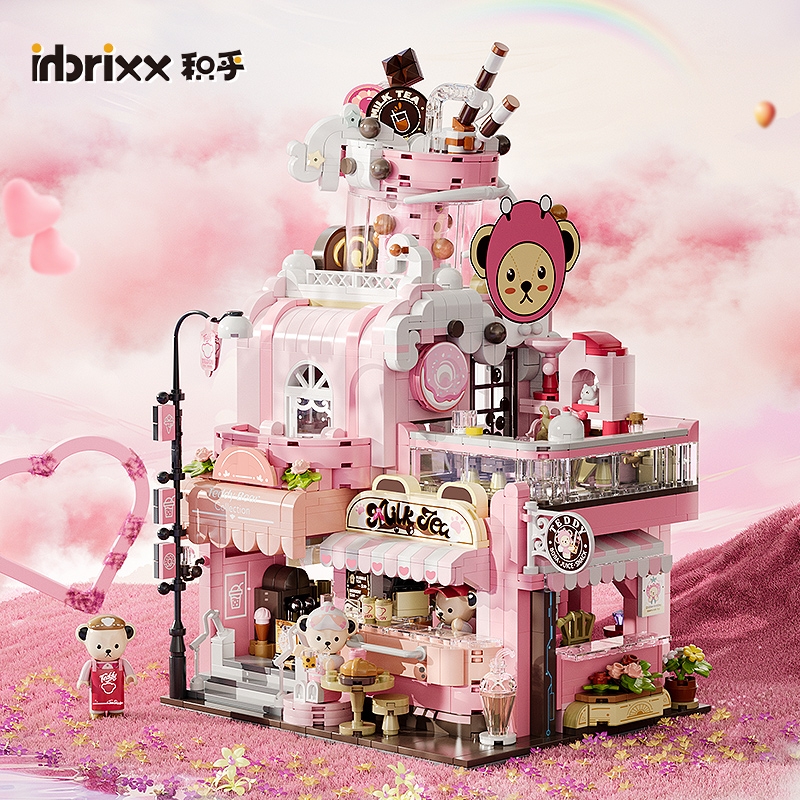 inbrixx积乎泰迪元气奶茶屋街景积木拼装城市建筑玩具节日礼物