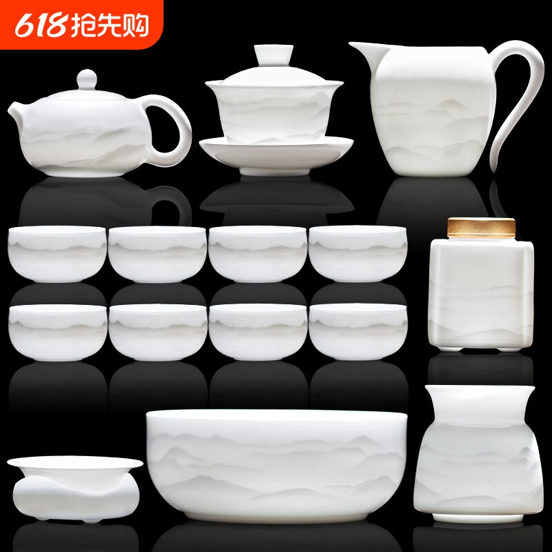 羊脂玉功夫茶具套装家用2025新款轻奢高档白瓷泡茶壶茶杯玉瓷整套