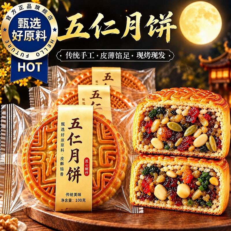 老式老五仁月饼青红丝月饼官方旗舰店传统手工糕点心中秋广式经典