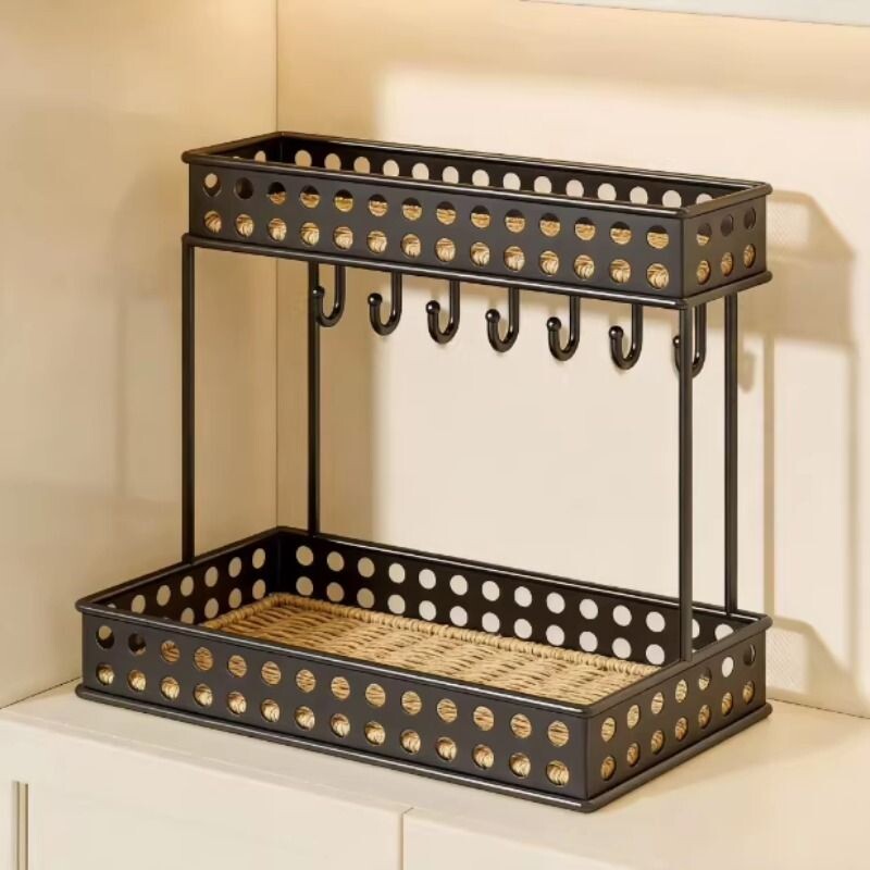 玄关钥匙收纳架家用鞋柜上门口桌面放杂物分层整理架带挂钩置物架
