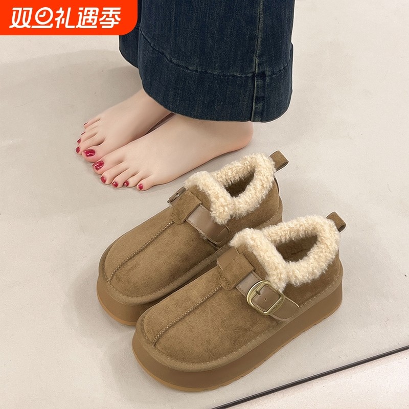 厚底增高加绒勃肯鞋女2025秋冬一脚蹬毛毛棉鞋保暖加厚雪地靴鞋子