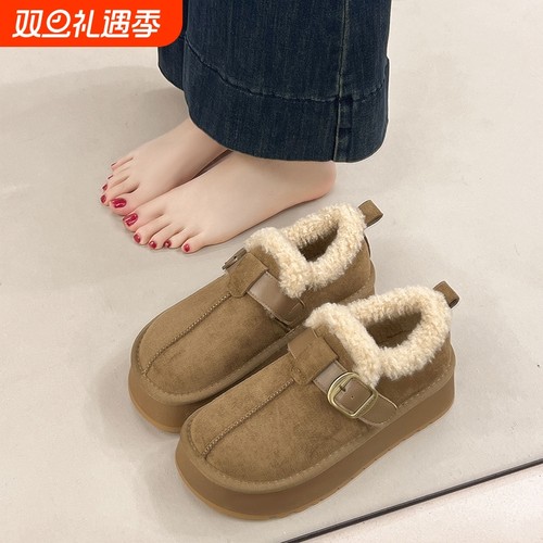 厚底增高加绒勃肯鞋女2025秋冬一脚蹬毛毛棉鞋保暖加厚雪地靴鞋子