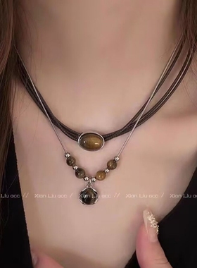 虎眼石吊坠项链新款奢小众秋冬2024爆款锁骨高级气质毛衣配饰