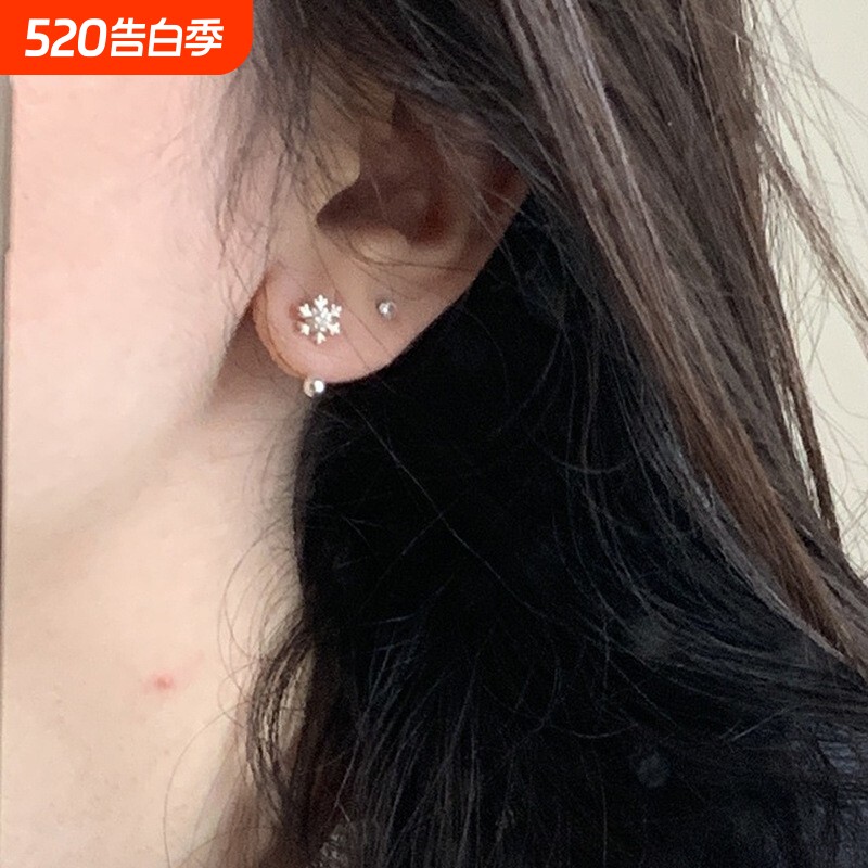 法式小巧雪花弯钩高级感精美耳钉时尚气质轻奢小众气质耳钉耳饰品