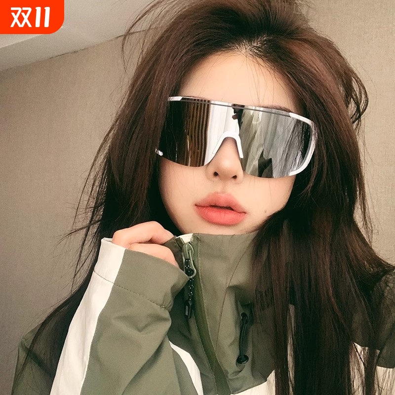 欧美户外运动骑行银色眼镜登山夜骑太阳镜连体护目防风镜墨镜男女