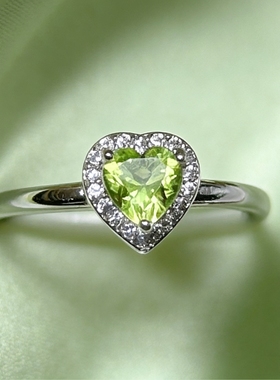 天然橄榄石戒指爱心小清新设计感