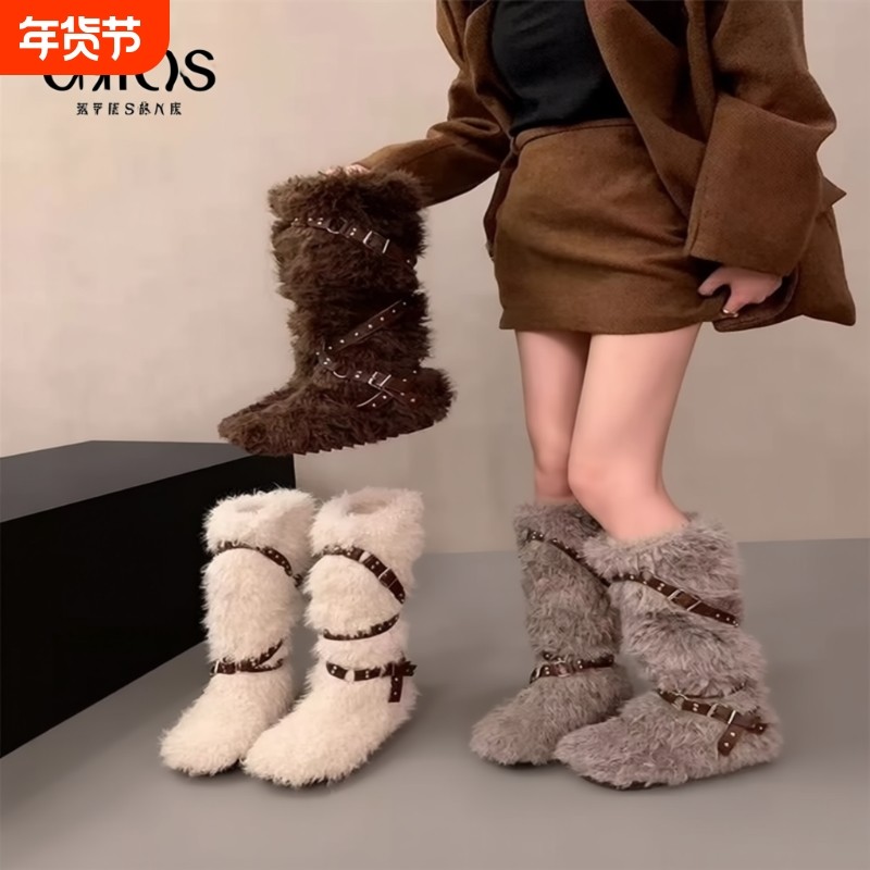 内增高加绒加厚雪地靴女2025新款秋冬季保暖毛毛鞋棉鞋高筒骑士靴,女鞋,时尚雪地靴,淘宝优惠券,粉丝福利购,淘宝优惠卷