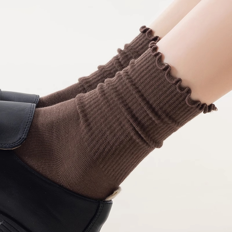 秋冬季女士纯棉美拉德堆堆中筒袜