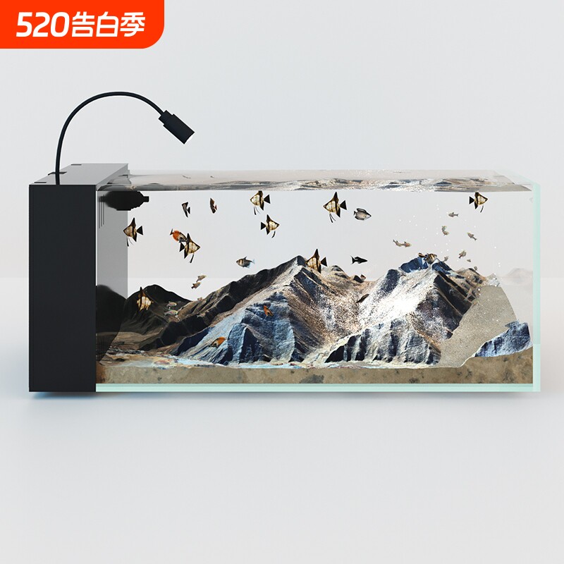 鱼缸溪流缸客厅桌面侧滤一体成型造景过滤制氧侧过滤生态金鱼缸