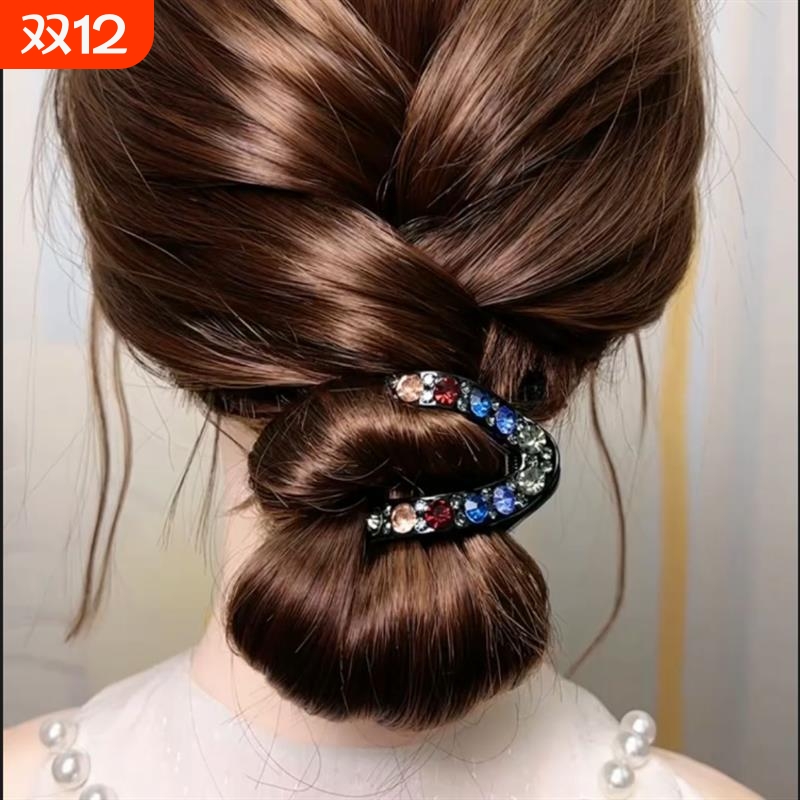 网红V型抓夹气质水钻高马尾头饰短发过度固定神器半扎后脑勺发夹