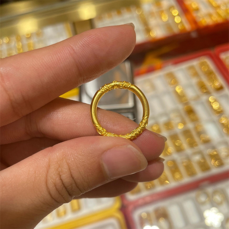 新款古法传承紫荆花戒指女黄金