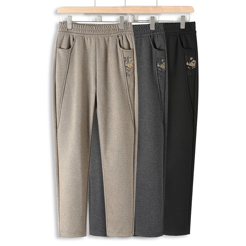妈妈裤子秋款中老年女裤秋冬季宽松中老年人奶奶裤加绒加厚松紧腰