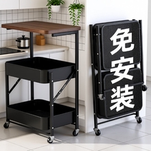 中古风小推车置物架落地可移动零食收纳架折叠储物架沙发边几茶几