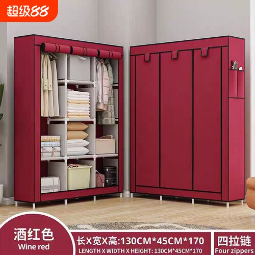 家庭收纳简易布衣柜多层家用门口大容量防尘布艺收纳架衣架入户门