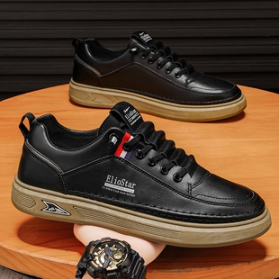 春季男鞋新款透气皮面小白鞋子男潮流百搭一脚蹬运动休闲板鞋潮鞋