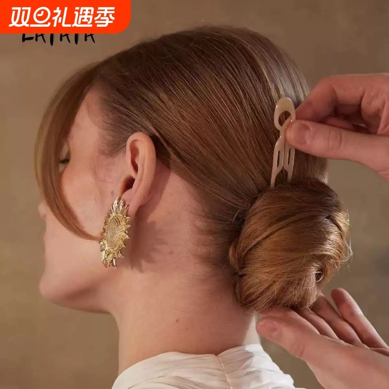 Latata万能小鱼发簪法式盘发神器丸子头半扎发懒人U型气质簪发