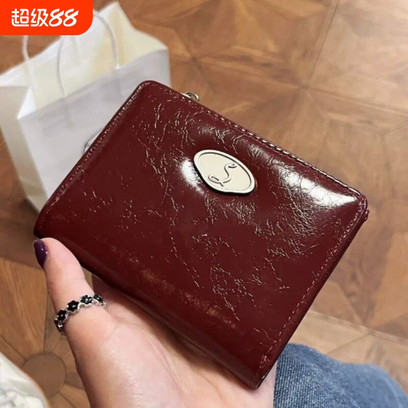 韩系红色短款钱包女多功能多卡位图片