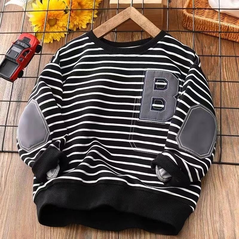 童装卫衣男童2025新款秋季中大童时尚潮流百搭外穿长袖韩版棉条纹