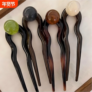 椰椰冻圆珠u型复古发簪女2025新款气质高端简约丸子头国风发簪