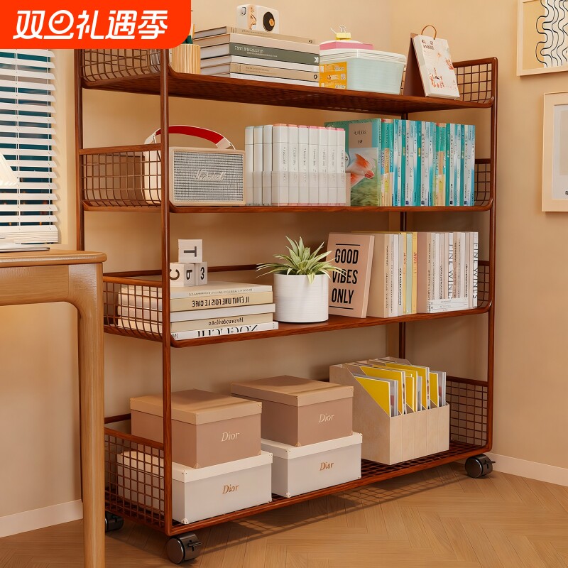 多层桌边书架多层可移动书本收纳架小型简易多层小推车办公室书柜