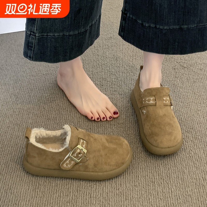 加绒勃肯鞋女鞋子2025新款冬季一脚蹬保暖棉鞋休闲百搭爆款雪地靴