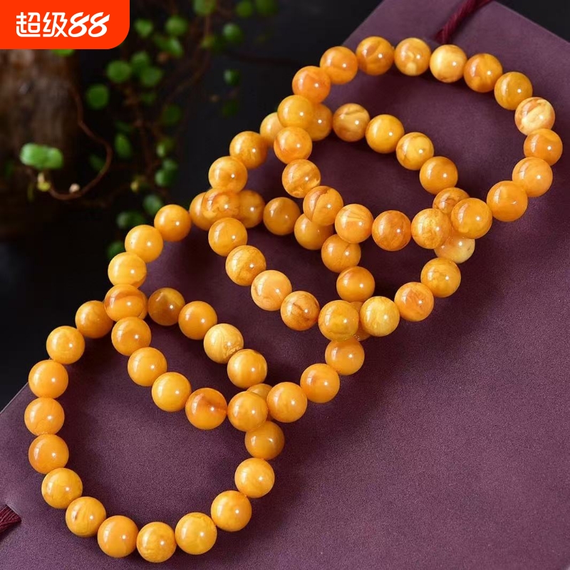 琥珀原石蜜蜡鸡油黄满蜜老蜡手链