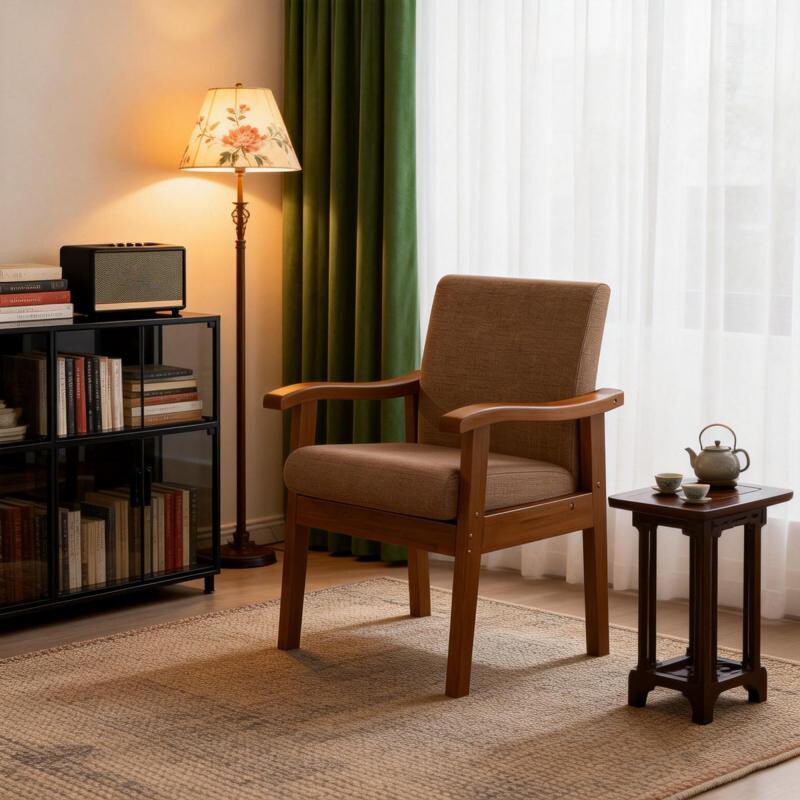 实木餐椅家用靠背扶手椅现代简约单人沙发麻将椅阳台休闲老人椅子