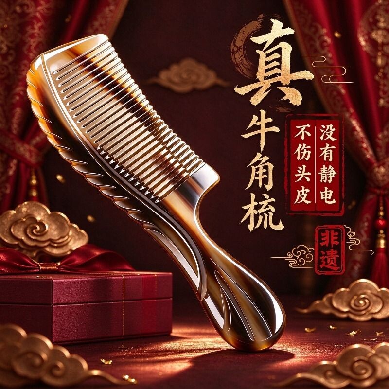 天然牛角中医养生梳子儿童不伤头发男女便携小随身士专家用防静电