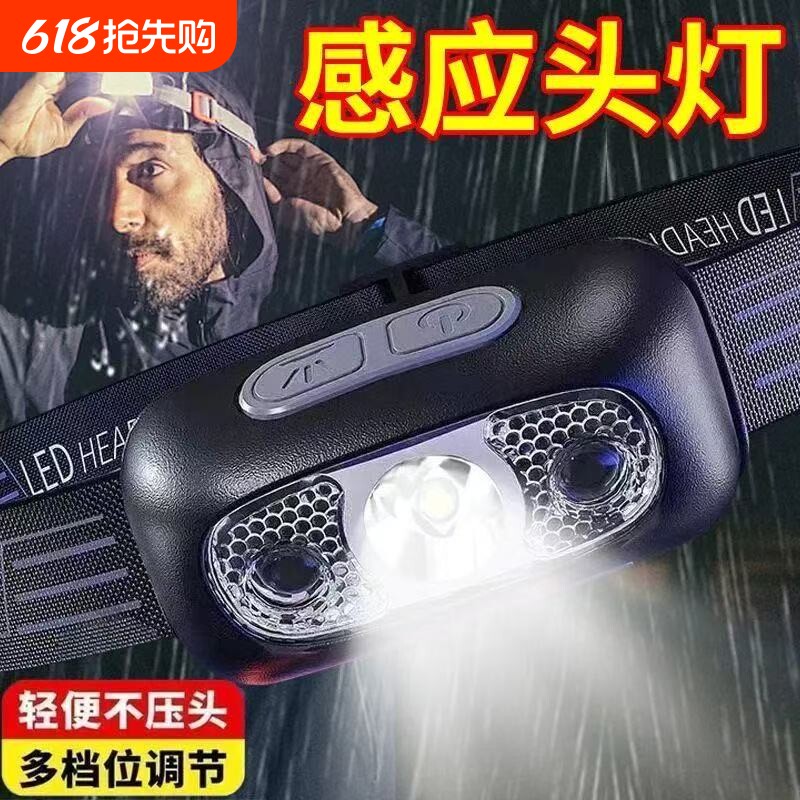 微笑鲨登山夜爬头灯新款强光超亮头戴式户外登山钓鱼专用超长续航