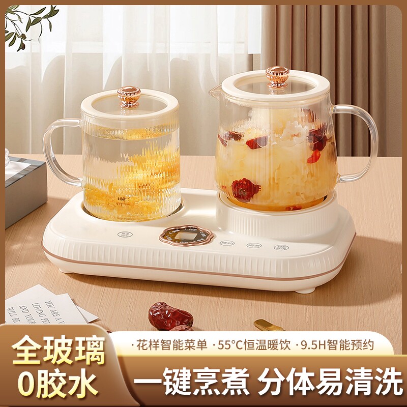 多功能办公室烧水花茶壶家用小型玻璃煎药壶养生壶煮茶恒温双杯