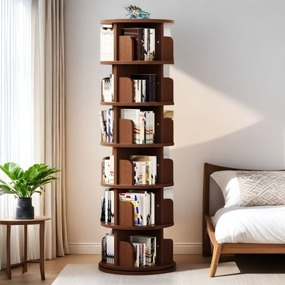 实木旋转书架360度书柜收纳客厅可移动儿童落地置物架子储物书籍