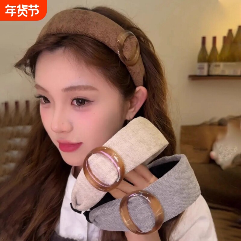 美拉德发箍秋冬新款玳瑁色圆环宽边时尚复古高颅顶头箍外戴发饰品