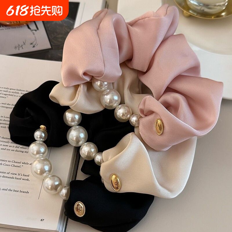 珍珠头绳2025新款高端扎头发皮筋女高级感头花大肠缎面发圈韩发饰