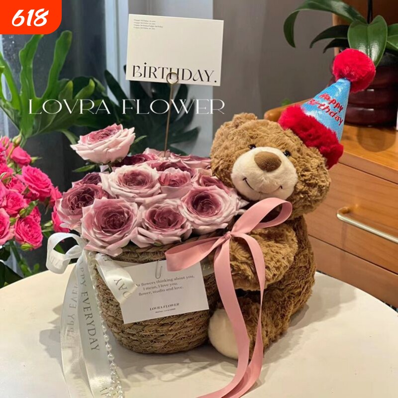 圣诞节2025永生花玩偶小熊抱抱桶香皂花束生日礼物送女生朋友毛绒