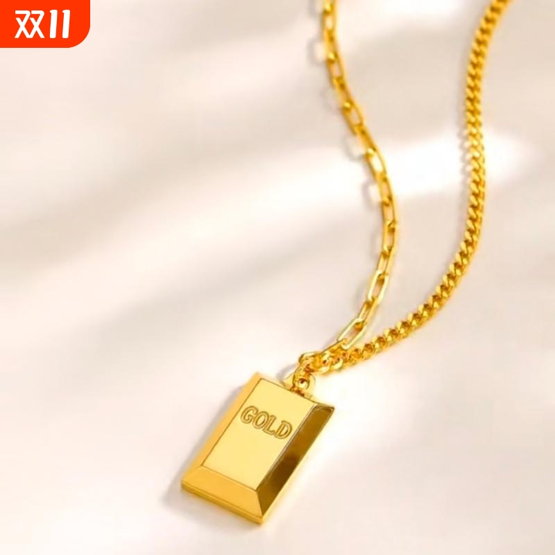 暴富小金砖仿足金999黄金项链镀18K小金条黄金锁骨项链金条链送礼