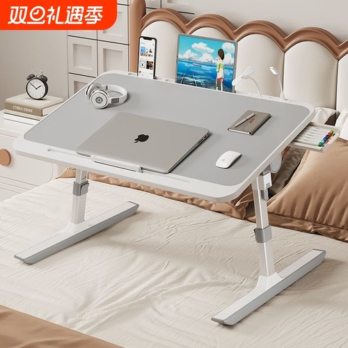 可升降折叠床上小桌子宿舍学生床上写字书桌学习桌家用调节高度支架卧室坐地飘窗懒人笔记本电脑桌办公小桌板
