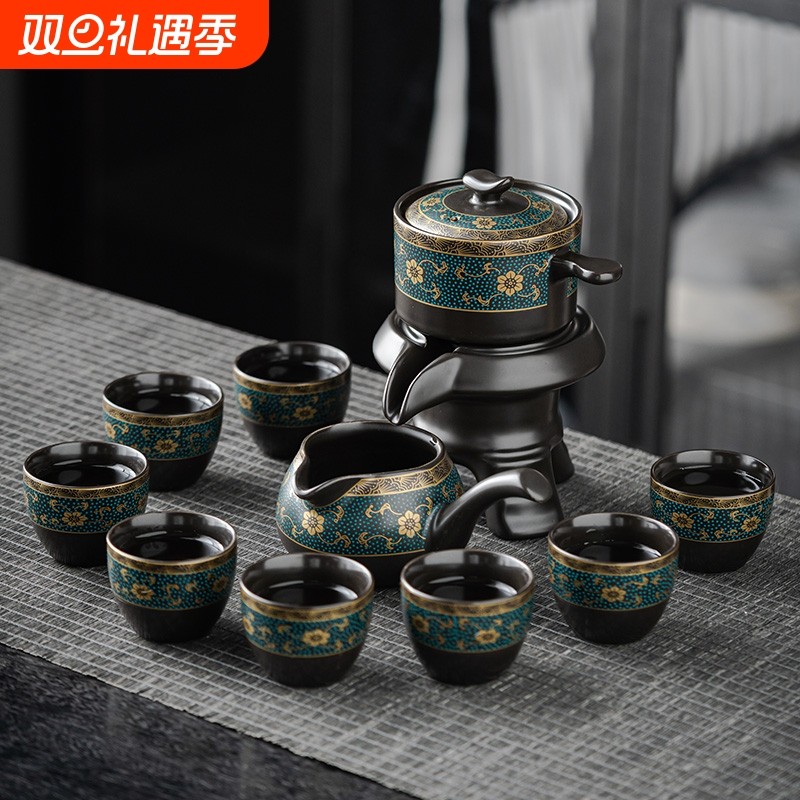 新款懒人半自动功夫茶具套装家用办公旋转石磨泡茶壶喝茶杯冲茶器